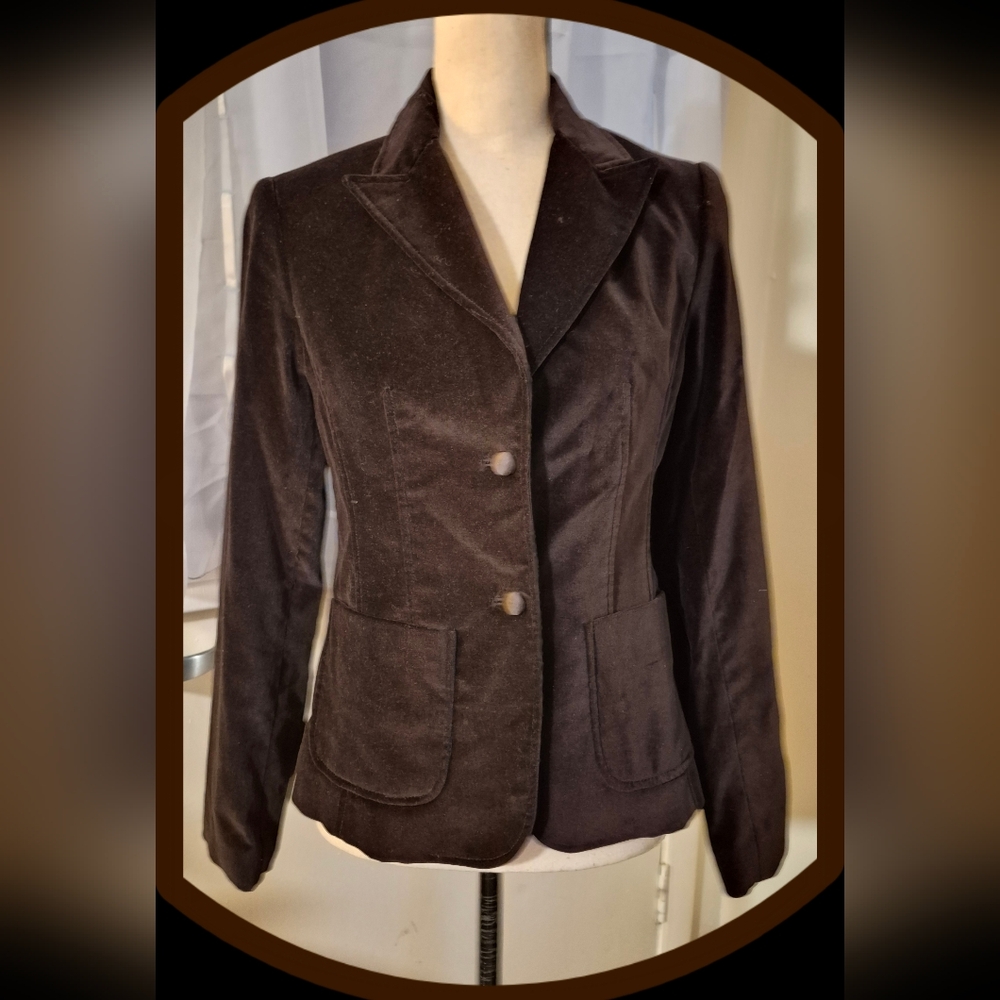 Laura Clement Brown Plush  Velvet Two Button Blazer & Two Front Patch Pockets